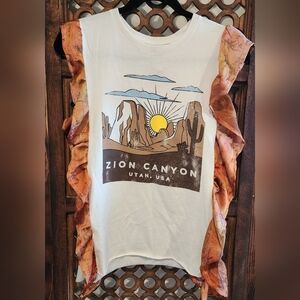 Zion Canyon Graphic Tank Top with Ruffle Sleeves - S